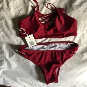 Cupshe Just Wanna Swim Bikini Set - M / Burgundy